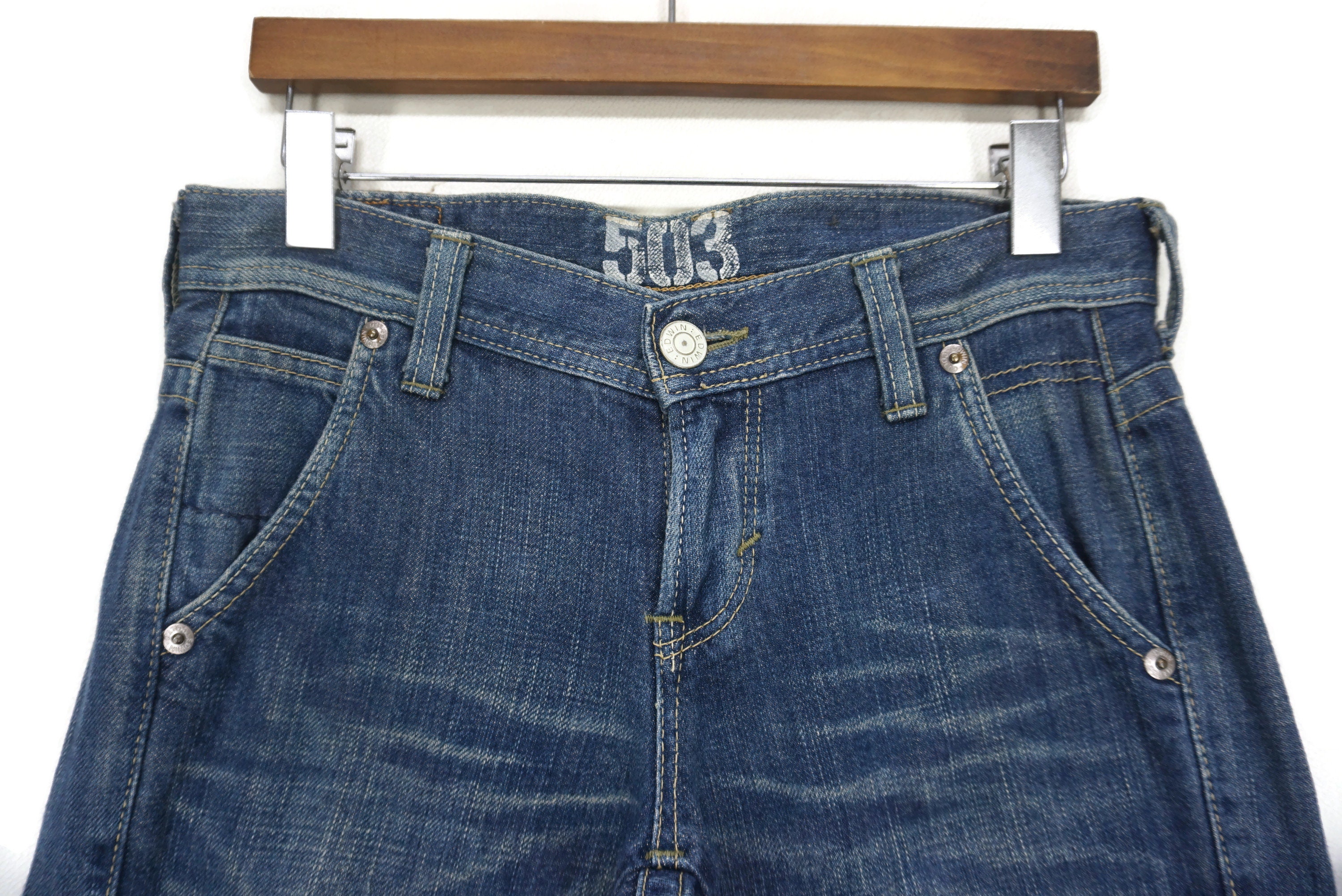 パンツ EDWIN 503RVS REPAIRED DENIM W33 90's EDWIN 503 Blue Trip Jeans Edwin Denim Distressed Jeans