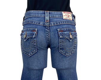 Pantalones vaqueros True Religion Billy Skinny / Tiro bajo vintage, vaqueros desgastados