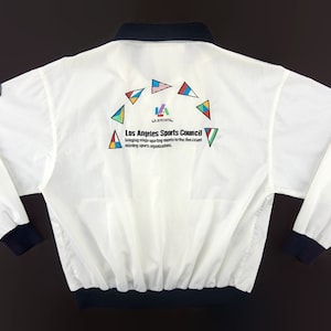 LA Sports Windbreaker Mens Size M 80s 90s LA Sports Jacket Los Angeles Vintage Sports Council Jacket Embroidered Flags