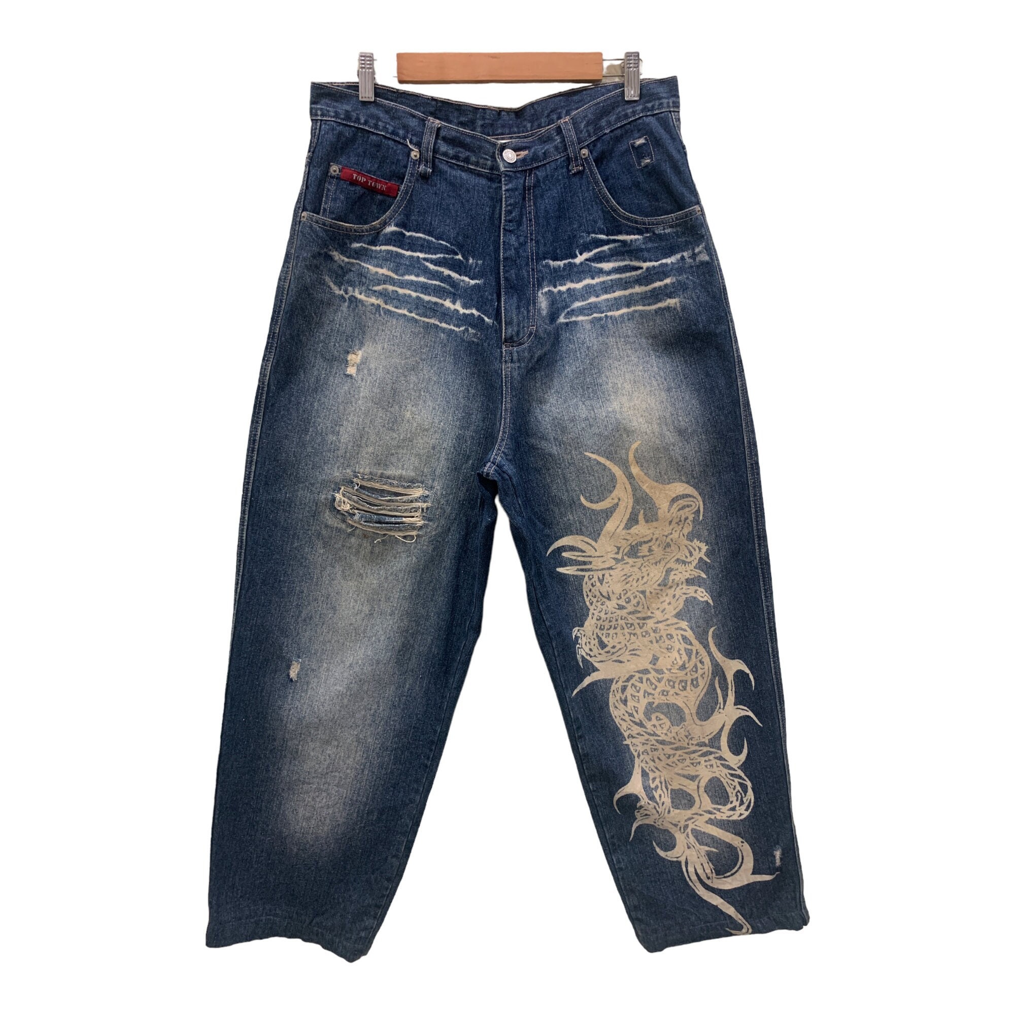 Top Town Jeans Size M W33xl28 Top Town Dragon Print Denim Top Town Jeans Size M W33xl28 Top Town Dragon Print Denim