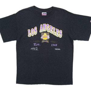 Lakers Shirt Mens Size L Slim Fit 90s LA Lakers T Shirt Lakers Nba Vintage Trench Pinstripe Tee Made in USA