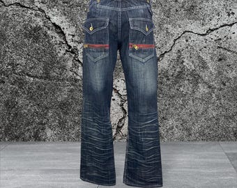 Pantalones vaqueros acampanados de diseño semántico / Denim japonés Y2K, talla W30