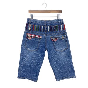 Nylaus Short Jeans Size 32 W32xL14.5 Nylaus Double Waist Light Wash Short Distressed Jeans Nylaus Japanese Punk Bondage Goth Jeans