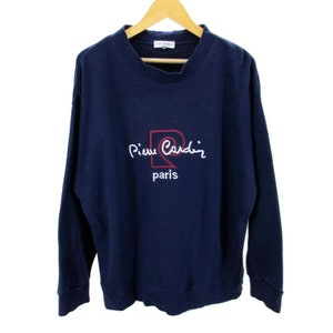 Pierre Cardin Sweater Vintage Dark Blue Embroidery Spellout Crewneck Pullover Men&#39;s Size L