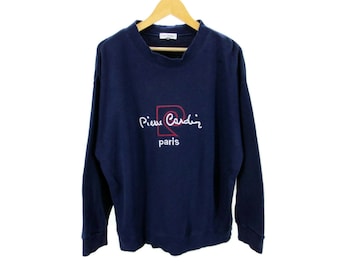 Pierre Cardin Sweater Vintage Dark Blue Embroidery Spellout Crewneck Pullover Men's Size L