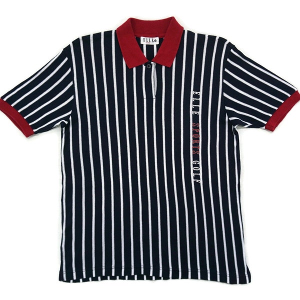 Elle Paris Vintage Sports Golf Shirt Stripe Casual Shirt Size XS