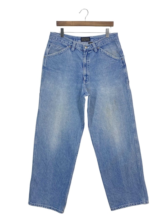 デニム・ジーパン HUECLOSET Blue Western Semi Wide Denim Pants 25KERO360 uhbkezy Baggy Jeans Men Relaxed Fit Straight Wide Leg Long