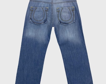 Vaqueros Y2K True Religion Joey – Vaqueros de tiro bajo para mujer, lavado claro