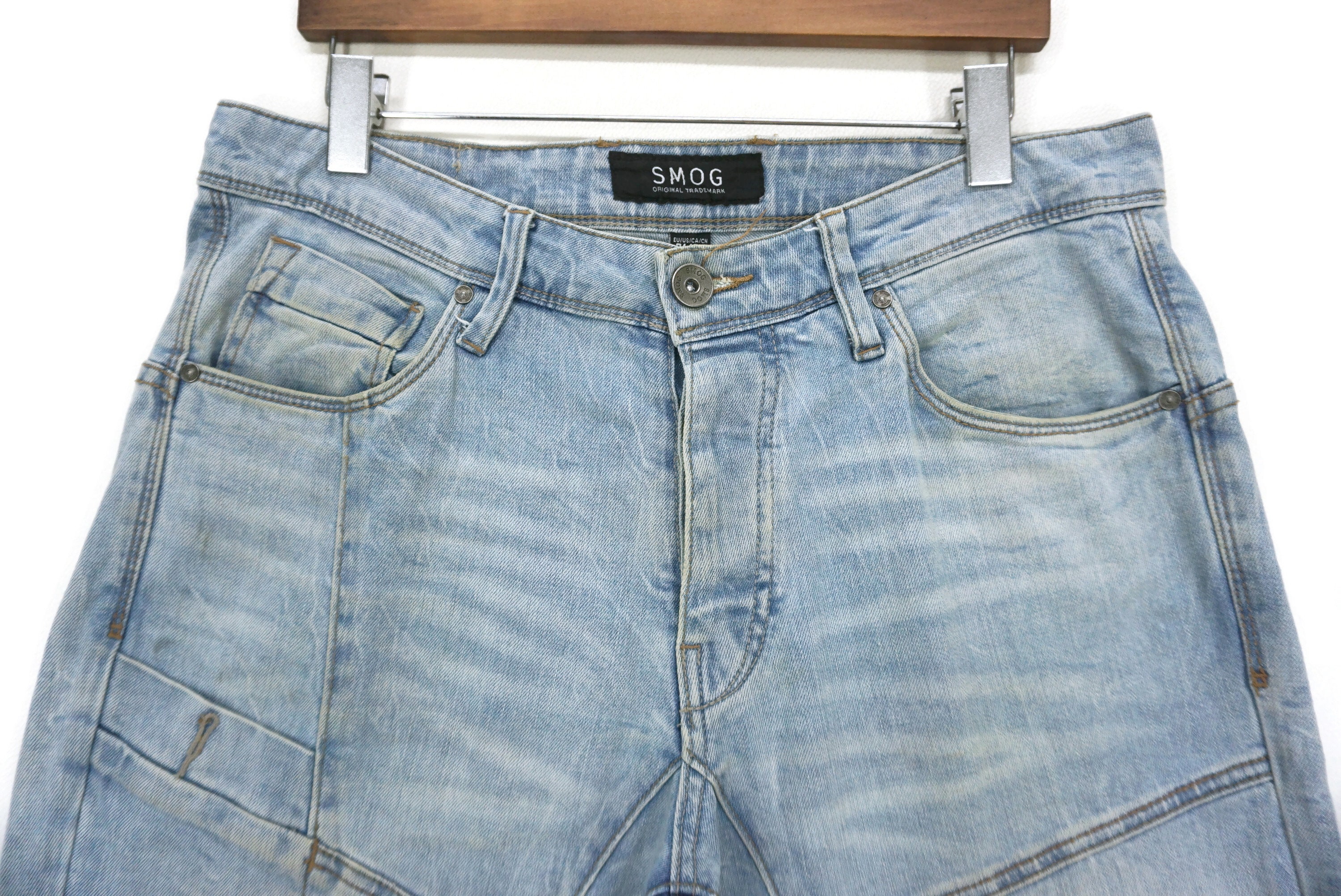 SMOG Jeans Size 31 W35xl32.5 Smog Patchwork Denim Jeans Smog