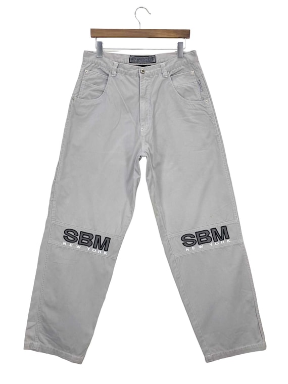 特価TMT Surf ワッペン付クラッシュ加工デニム L-32 SBM New York Pants Size 32 W32xl32.5 Baggy Jeans Embroided