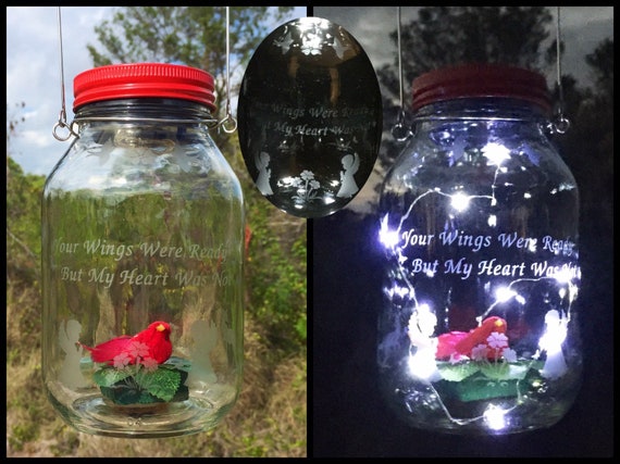 Christmas Cardinal Solar Jar Light Grave Lantern Cemetery Etsy