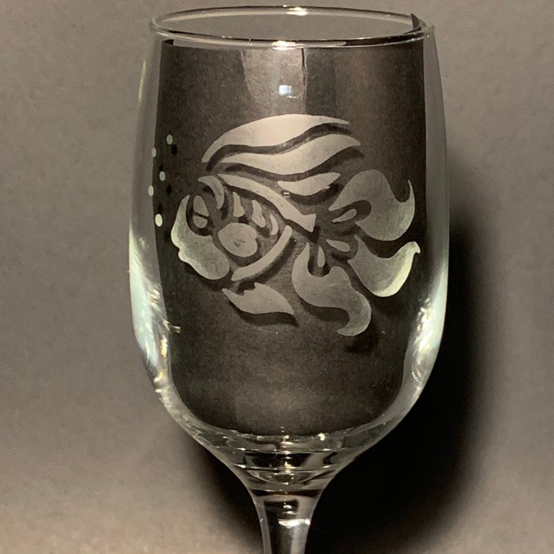 TROPICAL FISH GIFT Cute Fish Wine Glass Etched Glass Stemmed Etsy