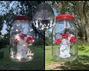 MEMORIAL LANTERN, For Loss Of Mother, Cemetery Decoration With Verse, Grave Decoration With Angel, Sympathy Gift, With Solar Lights