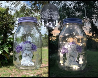 MEMORIAL LANTERN For Loss Of Mother, Grave Lantern With Verse, Cemetery Decoration With Angel, Solar Memorial With Roses, Sympathy Gift