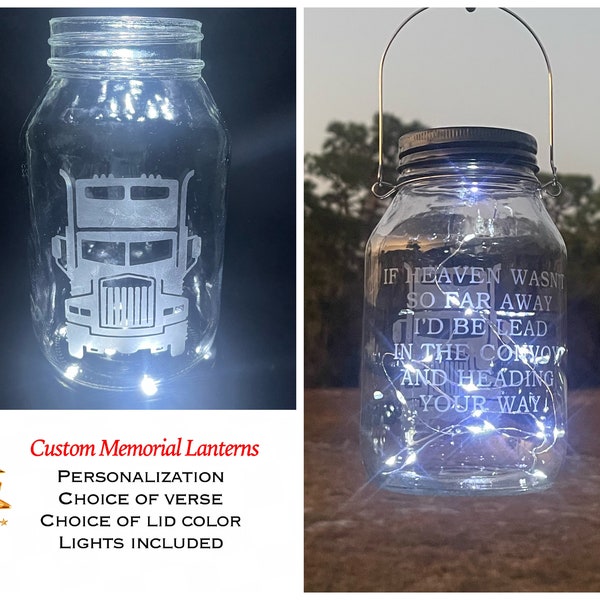 Custom Grave Decoration For Loss Of Trucker, With Name, Personlized Cemetery Decoration With Poem, Memorial Lantern, Sympathy Gift