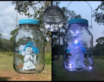 GRAVE DECORATION For Loss Of Father, Solar Memorial Lantern, Cemetery Decoration With Verse, Grave Lantern With Solar Lights, Sympathy Gift