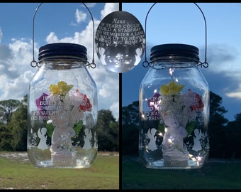 MEMORIAL LANTERN For Loss Of Grandma, Grave Lantern With Verse, Cemetery Decoration With Angel, Solar Memorial, Sympathy Gift With Roses