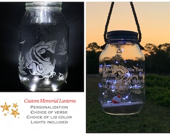 Custom Grave Decoration With Catfish, Personlized Cemetery Decoration, Loss Of Fisherman, Grave Lantern With Verse, Solar Light For Grave