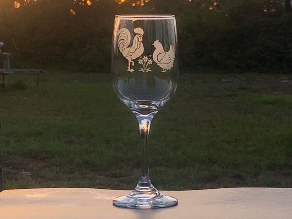 ROOSTER GIFT, Rooster Wine Glass, Chicken Wine Glass, Etched Glass Stemless Wine  Glass, Farmhouse Decor, Wine Lover Gift for Farmer, Animal 