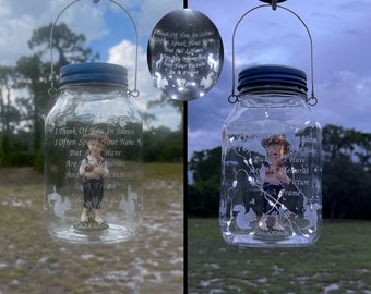 GRAVE DECORATION FOR Loss Of Son, With Verse, Cemetery Decoration With Poem, Grave Lantern With Solar Lights, Sympathy Gift, Jar Lights