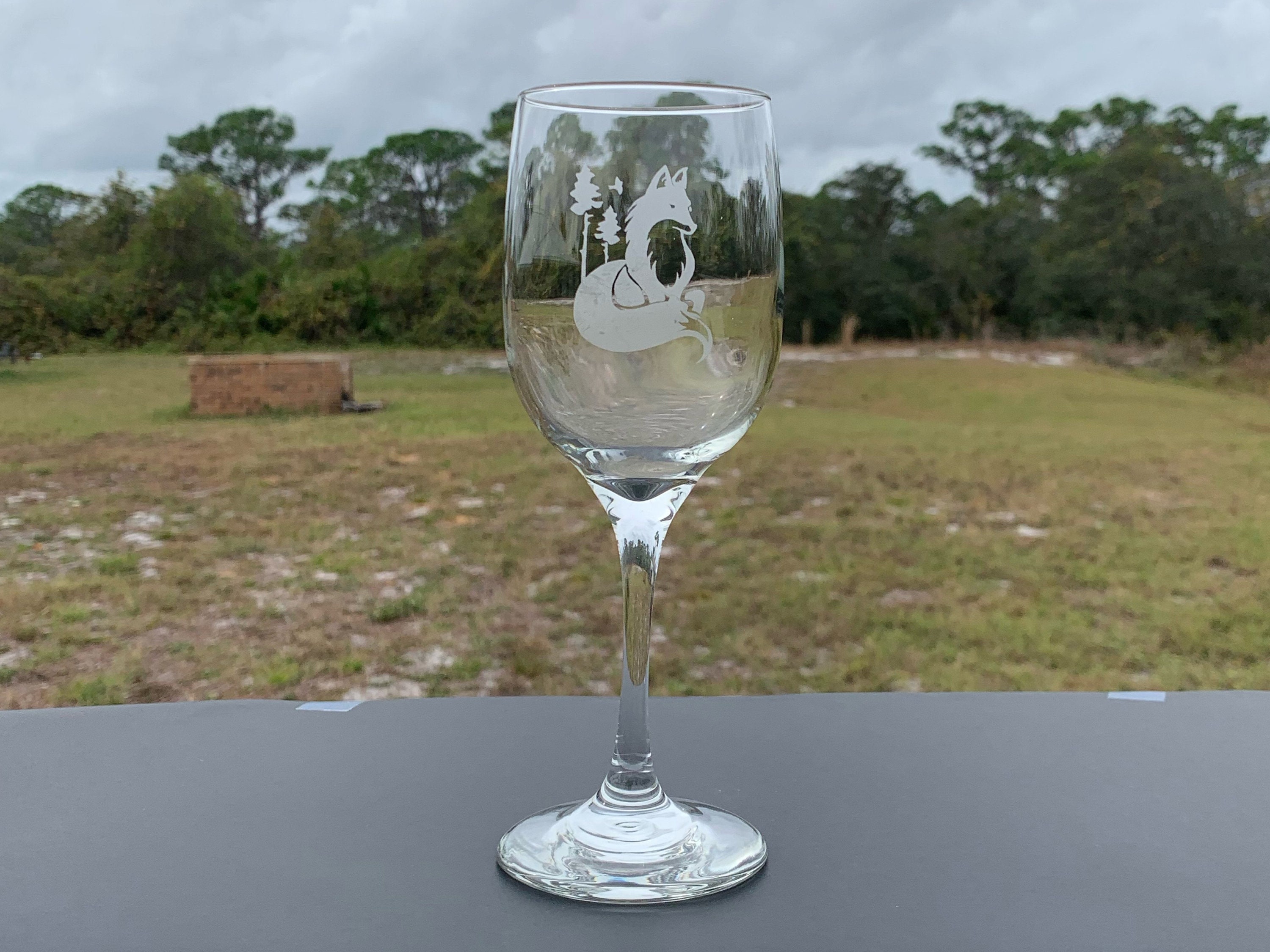 FOX GIFT Fox Wine Glass Etched Glass Stemmed Wine Glass Etsy