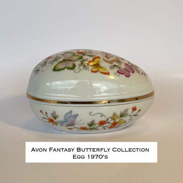 Avon Butterfly Fantasy Collection Egg, Vintage Trinket Dish, Vintage Avon Egg, Collectable Avon, Porcelain Egg, 1970’s Collection