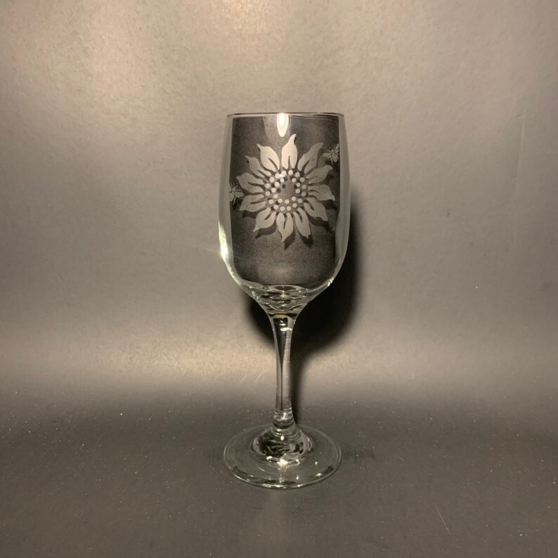 SUNFLOWER GIFT Sunflower Wine Glass Etched Glass Stemmed Etsy