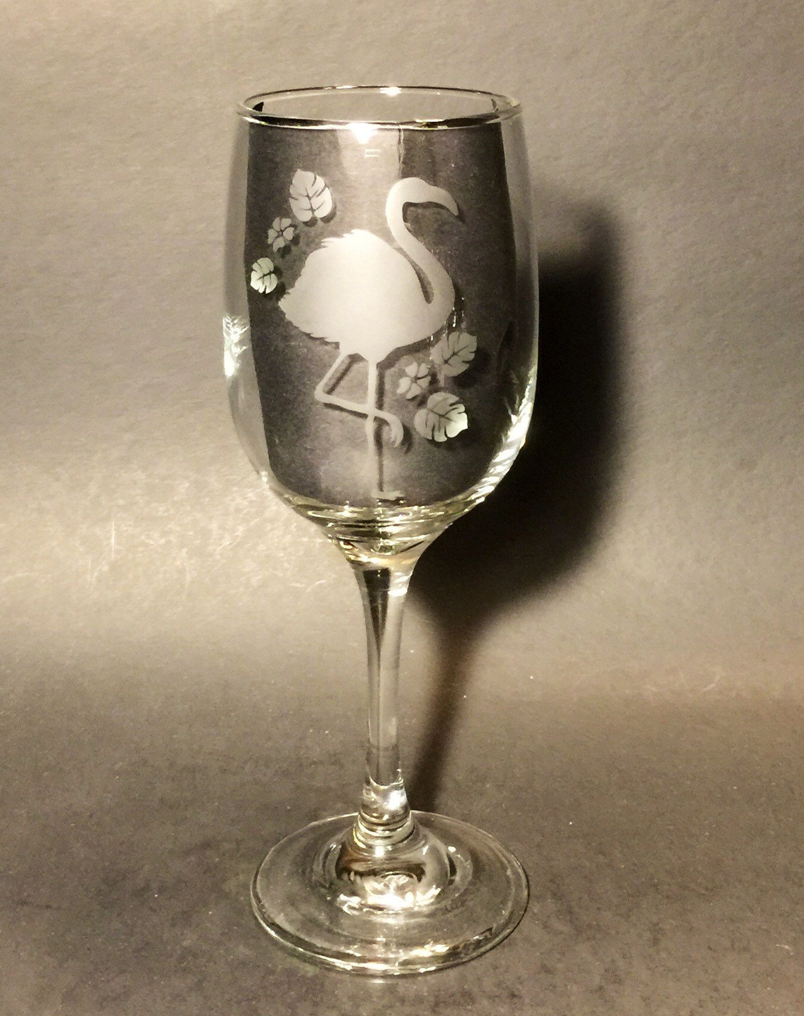 FLAMINGO GIFT Flamingo Wine Glass Etched Glass Stemmed Wine Etsy
