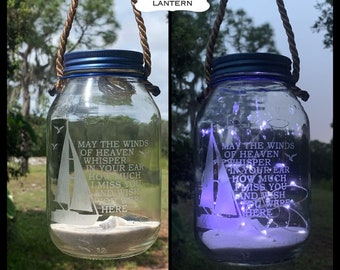 GRAVE DECORATION DAD, Sailboat Cemetery Decoration, Grave Lantern Mom, Nautical Memorial, Solar Light In Memory Of Sailor, Sympathy Gift