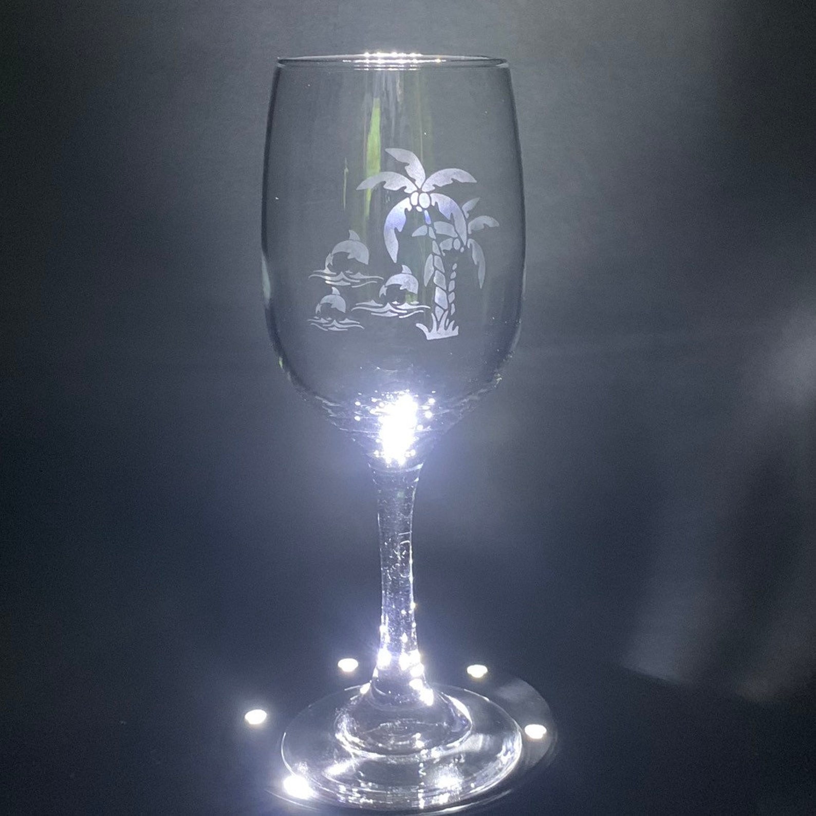 DOLPHIN GIFT Dolphin Wine Glass Etched Glass Stemmed Wine Etsy