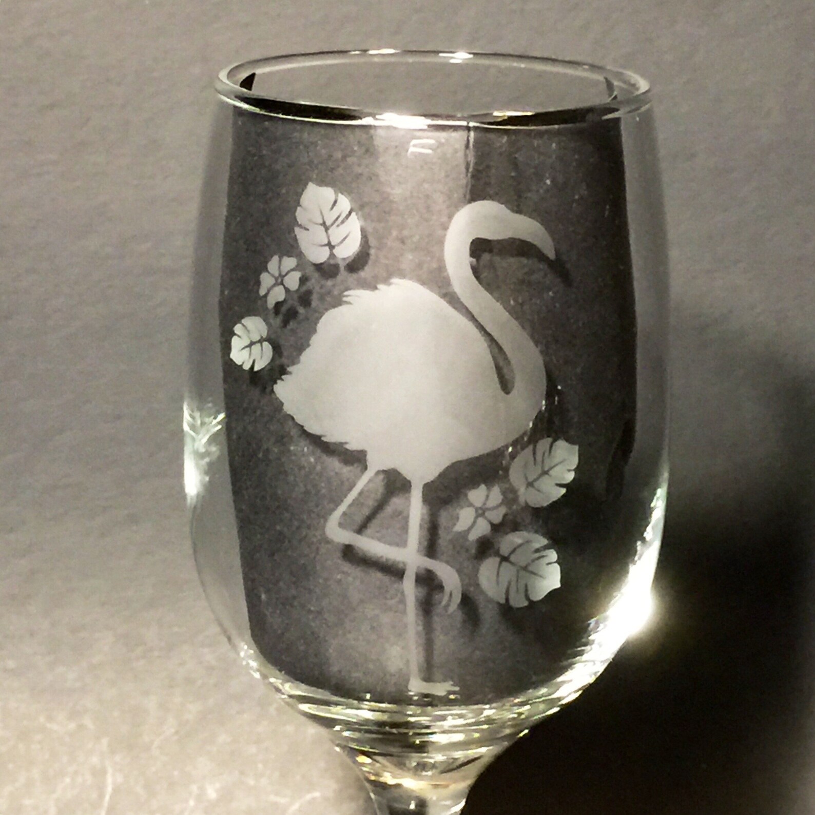 FLAMINGO GIFT Flamingo Wine Glass Etched Glass Stemmed Wine Etsy