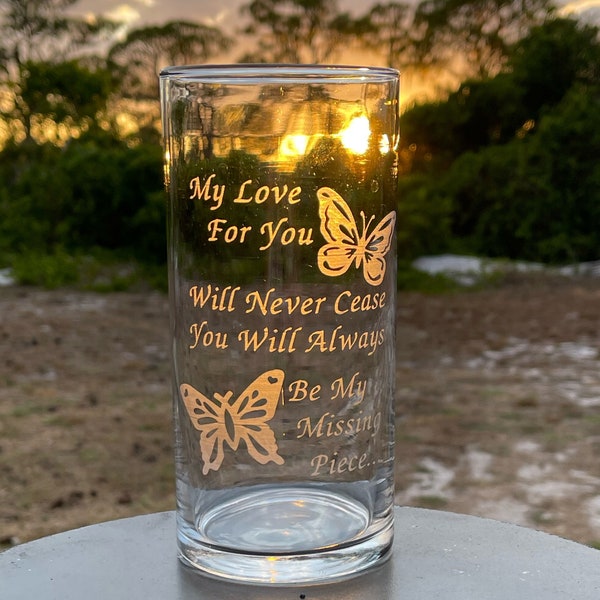 MEMORIAL VASE, With Verse, Butterfly Candle Holder With Poem, In Memory Of Vase, Engraved Memorial Cylinder, Sympathy Gift