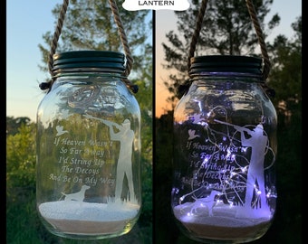 CEMETERY DECORATION, Loss Of Duck Hunter, Solar Light, Grave Lantern, Hunting Memorial, In Memory Of Sportsman Ornament, Etched Glass, Gift