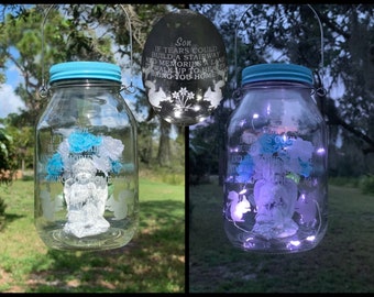 Loss Of Son, Memorial Lantern, Solar Grave Light, Cemetery Decoration, With Verse, In Memory Of, GraveDecoration, With Angel, Sympathy Gift
