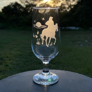COWBOY GIFT, Stemmed Beer Glass, Cocktail Glass, Western Drinkware, Cowboy Glasses, Gift For Dad, Gift For Couple, Gift For Rancher