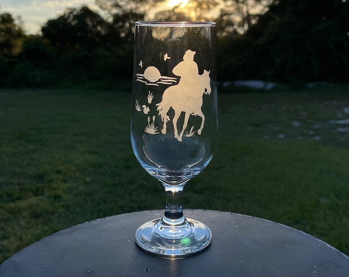 COWBOY GIFT, Stemmed Beer Glass, Cocktail Glass, Western Drinkware, Cowboy Glasses, Gift For Dad, Gift For Couple, Gift For Rancher