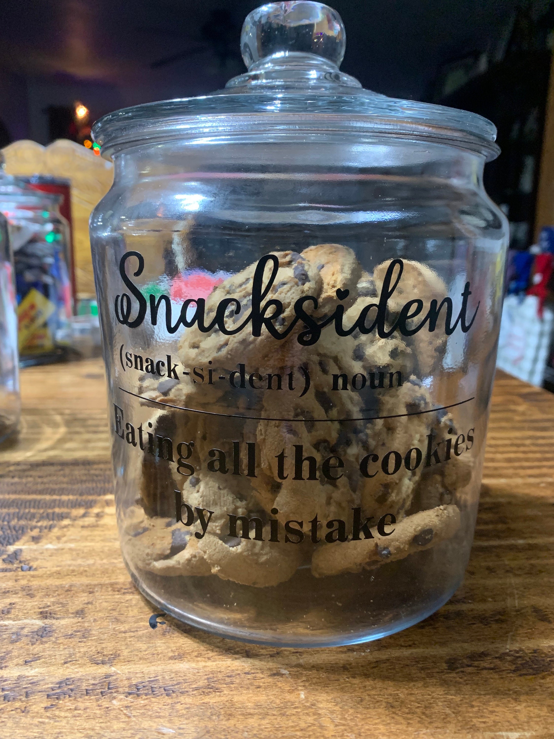 Snacks jar with funny quotes. All glass 1/2 gallon container includes  wrapped snacks