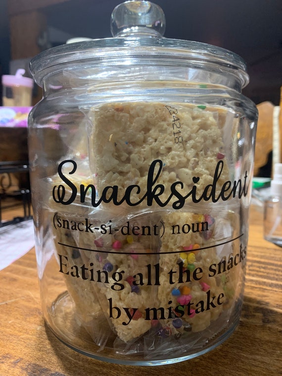 Snacks jar with funny quotes. All glass 1/2 gallon container includes  wrapped snacks