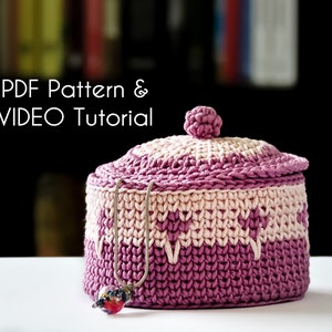 Crochet Bowl with Lid, Lidded Box, Jewellery Bowl, Crochet Lidded Bowl, PDF Crochet Pattern, Crochet Video Tutorial