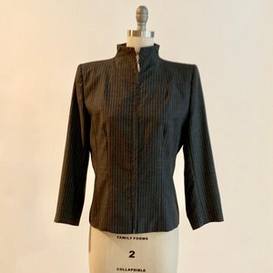 Alexander McQueen Vintage 1990s Grey Pinstripe Zipper Front Tailored Blazer Jacket