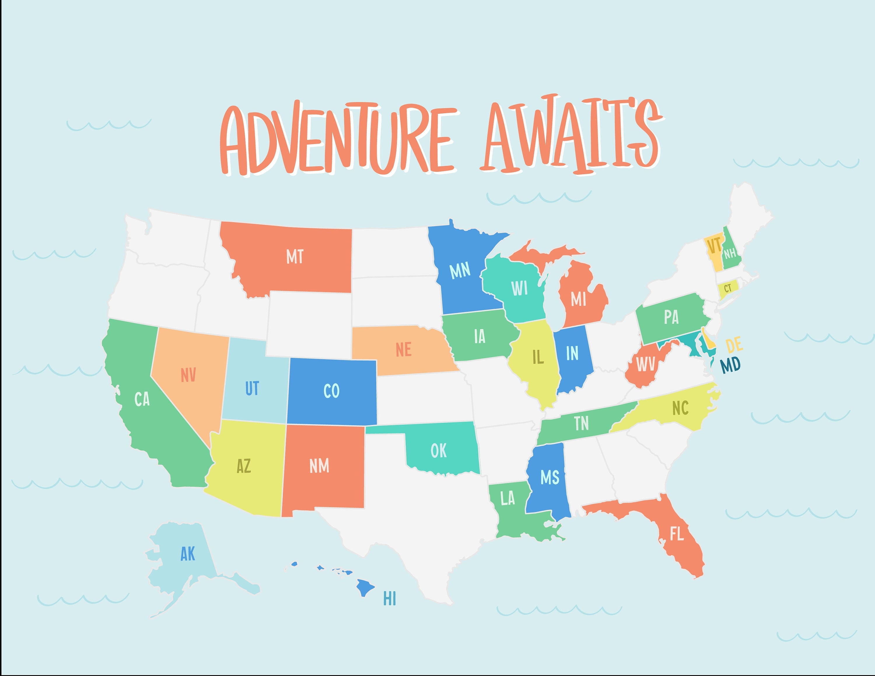 Digital State Tracker US Map- Keep Track of the States You've Visited
