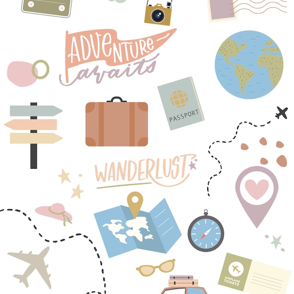 HUGE Summer Travel Vacation Digital Planner Stickers for Goodnotes & digital planning apps. Individual PNG files + GoodNotes Collection