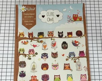 Owl sticker seal, Colorful Owl sticker sheet,decoration stickers, Cute Scrapbook material supplies - 1 sheet - 1059