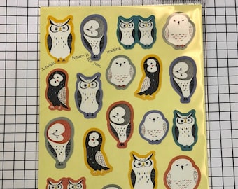 Cute OWL sticker sheet supplies, kawaii scrapbook material, Bird sticker seal, cute stationery, school supplies - 1 sheet - 78361