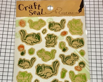 Cute Japanese sticker sheet supplies, SQUIRREL paper sticker, paper craft seal, Kawaii Scrapbooking material - 1 sheet - 75482