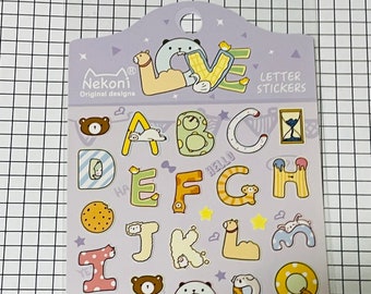 Cute Japanese sticker sheet, Alphabet theme sticker seal, Kawaii decoration sticker, Dairy decoration -1 sheet - 50598