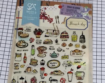 Brunch day theme sticker sheet, Korea stickers, food sticker, Small sticker, Scrapbook material supplies, Dairy decoration - 1 sheet - 2025