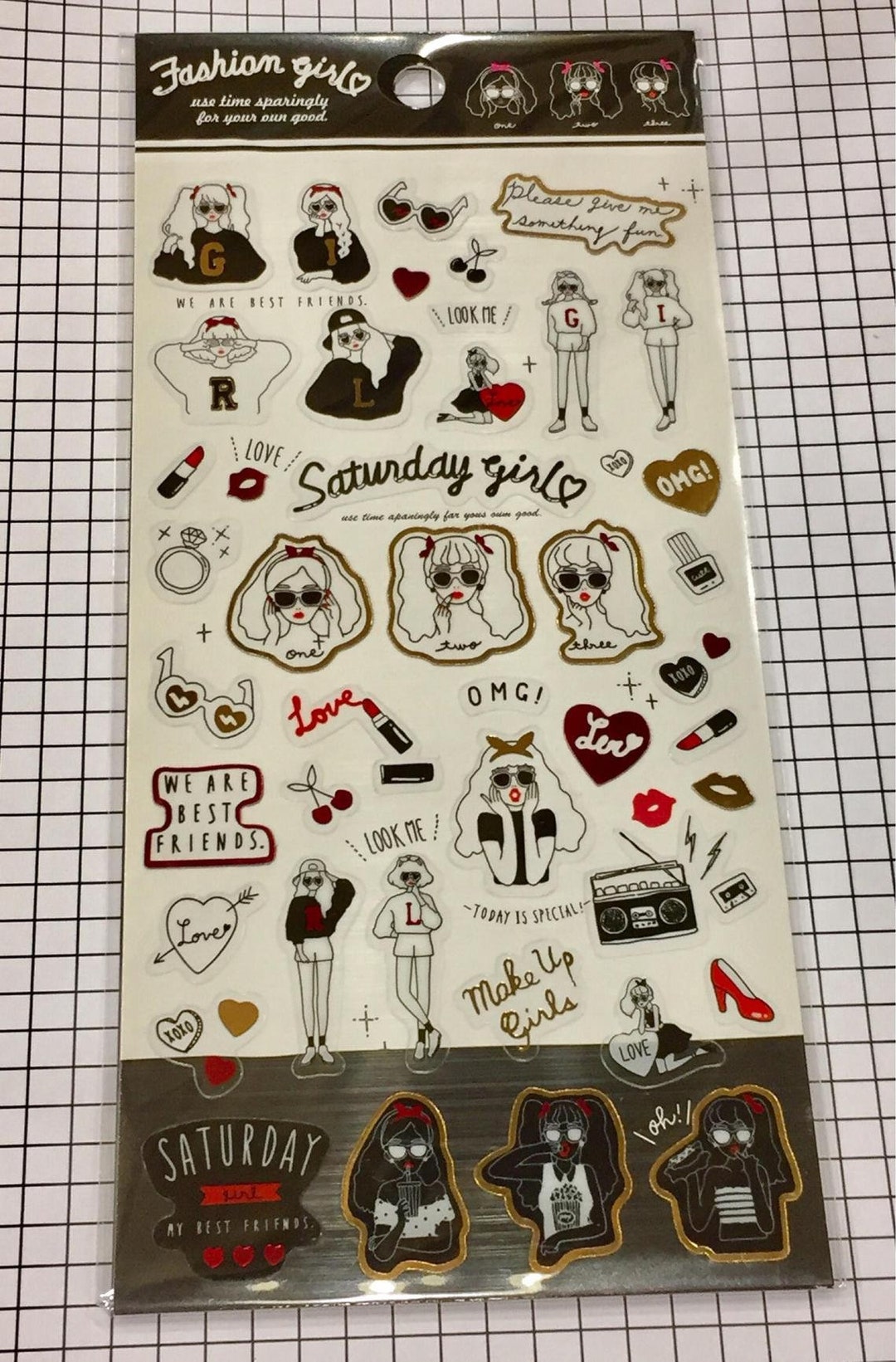 Cute Japanese Sticker Sheet, Saturday GIRLS Theme Stickers, Kawaii