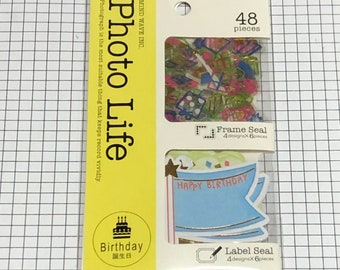 Japan paper sticker decoration seal sticker bag, BIRTHDAY theme sticker, planner supplies - 48 pieces / pack - 77338