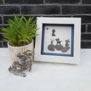 Stunning "Lady with two pet dogs" pebble art, Lady or girl with her two dogs on natural rocks
